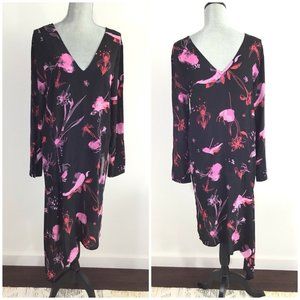 TOPSHOP Size 6 Black Silk Floral Long Sleeve Dress